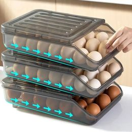 Bins Automatic rolling egg box multilayer Rack Holder for Fridge freshkeeping box egg Basket storage containers kitchen Organisers