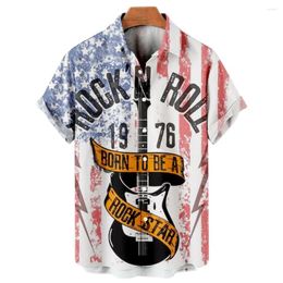 Men's Casual Shirts 2024 Music Guitar Print For Men Hip Hop Tops Male Clothing Short Sleeve V-Neck Beach Ahloa High Quality