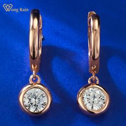 Earrings Wong Rain Elegant 18K Gold Plated 925 Sterling Silver Round Cut 5 MM Lab Sapphire Gemstone Drop Earrings for Women Fine Jewellery