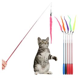 Toys 5pcs Colourful Cat Teaser Wand Rod Chase Toys Replacement Refill Plush Worms Pet Cat Tease Interactive Training Playing Stick Toy