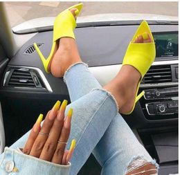 Candy fluorescent yellow sandals fashion luxury designer women high heels slippers size 35 To 404789007