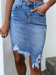 Ins Summer Women High Waist Ripped Shorts Skirt Jeans Lady Sexy Nightclub Stripper Denim Dress Lady Cut Out Irregular Jeans 240422