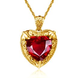 Necklaces Szjinao Gold Red Ruby Heart Necklace For Women With Stone 15*15mm Victorian Pendant Royal Luxury Jewellery Handmade High Quality