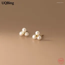 Stud Earrings 18K Gold Plated Synthetic Pearl Three Bead Floral Gifts Party Women 925 Sterling Silver Jewellery