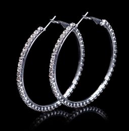 Hoop Huggie Fashion Ladies 50mm Bridal Silver Color Crystal Diamante Rhinestone Round Earrings For Women Wedding Prom Accessorie5159569