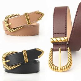 Waist Chain Belts New Fashion Womens Belt Thread Gold Needle Button Retro Belt Versatile Daily Jeans Decorative Coat Womens Belt Y240422