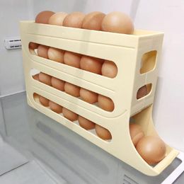 Kitchen Storage Automatic Rolling Egg Tray Organizer Space Saving Fridge Rack Container For Refrigerator Cabinets