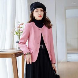 Women's Suits Models Fashion Casual Female Blazer Women Yellow Beige Pink Long Sleeve O-Neck Autumn Winter Advanced Sense Ladies Jacket