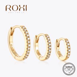 Clips ROXI Real 925 Sterling Silver Moissanite Diamond Earring Set Classic 3PC 6/8/10mm Size Hoop Earrings For Women Ear Buckle 925