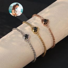 Strands Personalised Circle Photo Bracelet Custom Photo Bracelet with Couple Projection Bracelets Memorial Jewellery Gift for Men Women