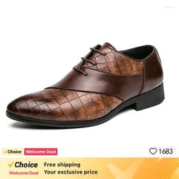 Casual Shoes Brown Crocodile Pattern Dress Men's Embossed Genuine Leather Dragon Head Pointed Party Trend Wedding