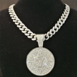 Pendant Necklaces Hip Hop Crystal Lucky Number 7 Pendant With Big Miami Cuban Chain Choker Necklace For Men Women Iced Out Coin Je2765