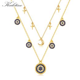 Necklaces KALETINE Moon Real 925 Sterling Silver Evil Eye Necklace For Women Jewellery Fancy Blue Store Link Chain Choker Necklace Bijoux