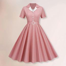 Casual Dresses Cocktail Dress Elegant Plaid Print A-line Midi With Belted Waist Turn-down Collar For Women's Prom Party Banquet Retro