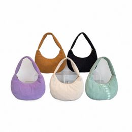 solid Colour Corduroy Shoulder Bag Korean Style Large Capacity Veet Underarm Bag Makeup Lipstick Bag Simple v3S8#