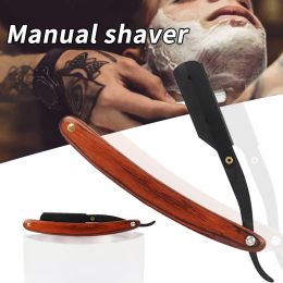 Shavers Vintage Wooden Handle Shaving Knife Straight Edge Stainless Steel Barber Razor Replaceable Blade Men Shaver