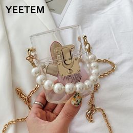 Shoulder Bags Boolar Acrylic Transparent Bucket Bag Style Mini Pearl Fashion Chain Messenger Women's Lipstick