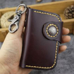 Wallets Handmade Genuine Leather Key Holder Wallet Vintage Card Holder with Key Ring Keyring