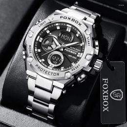 Wristwatches LIGE Black Quartz Watch Men Waterproof Big Dial Wristwatch With Stopwatch Stainless Steel Strap Luminous Hands Clcok For