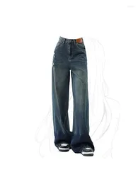Women's Jeans Women Blue Ripped Vintage 2000s Y2k Fashion 90s Aesthetic Baggy Denim Trouser Korean High Waist Wide Leg Cowboy Pants 2024
