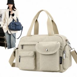 new Canvas Handbag Women's Shoulder Crossbody Bag Fiable and Casual Trendy Canvas Multi Pocket Zipper Tote Bag f62l#