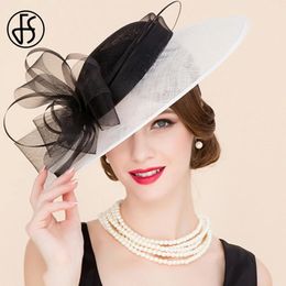 FS Black And White Patchwork Fascinator Hats For Wedding Church Sinamay With Bowknot Hat Fedora Tea Party 240401