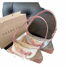 bow Tie Chic Y2K Handbag PU Leather Trendy Shoulder Bag Ctrast Color Clutch Purse Shop Dating Bag for Women and Girls i4VD#