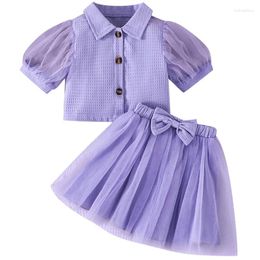Clothing Sets 2Piece 2024 Summer Toddler Girl Clothes Korean Outfit Set Fashion Solid Mesh Short Sleeve Tops Skirt Baby Luxury BC1516