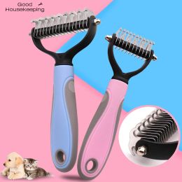 Grooming Pet Fur Knot Cutter Dog Hair Remover Comb Cat Grooming Shedding Tools Double Sided Brush Long Curly Hair Cleaner Pets Products