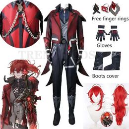 Anime Costumes Diluc Ragnvindr New Skin Cosplay Come Hallown Carnival Suit Diluc Red Dead of Night Full Set Outfit Wig Y240422