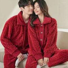 Women's Sleepwear 2024 Flannel Pyjamas Autumn Winter Loungewear Thick Fleece Coral Couple Cardigan Men Homewear Set