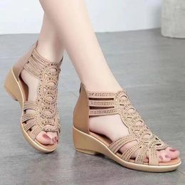 Casual Shoes Low Heel Rubber Solid Sandals For Women 2024 Summer Fashion Open Toe Ladies Zipper Pu Women's