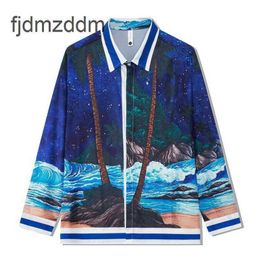 Fashion Designer Men's and Women's Shirts Street Leisure Beach Night Sky Printed Mens Long Sleeved Shirt Loose Vacation Style Cardigan