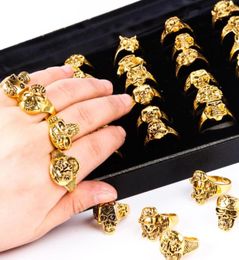 Rings for men 50pcs mixed Gold Plated Topquality Gothic Punk Assorted Whole Lots Skull punk biker Style Bikers Men039s Vin6073026