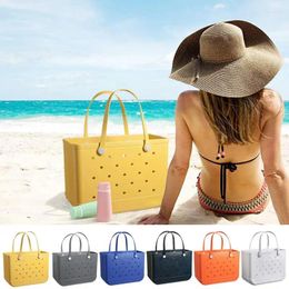 Storage Bags Large Beach Tote Waterproof Washable Rubber Tottes Bag With Multi Holes Stylish Women Handbag For Pool Gym Accessories