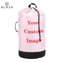 Bags Large Nylon Laundry Bag Backpack Custom Pattern Wash Travel Storage Pouch Dirty Clothes Organizer Wash Drawstring Bag For Home