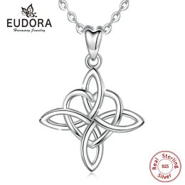 Necklaces Eudora 925 Sterling Silver Geometrical line Heart Pendant Neckalce Irish Celtics Knot Necklaces Fine jewelry For Women CYD203