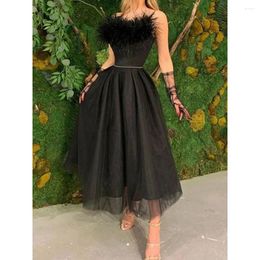 Party Dresses KSDN Ceremony Black Evening Dress -Length Strapleass Organza Sleeveless Feathers Exquisite A-Line Tailor Made