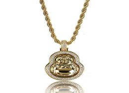 Buddhist Necklace Trendy Fashion 18K Gold Rhodium Plated Maitreya Buddha Pendant Necklace Luxury Bling Zircon Men Necklace5692698