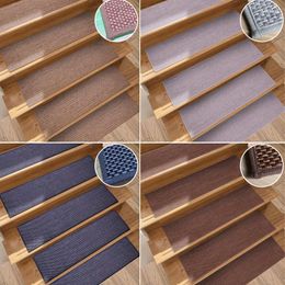 Carpets 1PC Imitation Linen Stair Rug Non-slip Treads Carpet Wooden Steps Indoor Self-adhesive Mats Safty For Kids Elders Pet