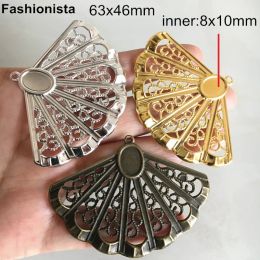 Necklaces 50 Pcs 63x46mm Fan Pendant With Oval Tray For 8x10mm Cabochon,Metal Filigree Charms For Earrings Necklace,3 Colours Available F