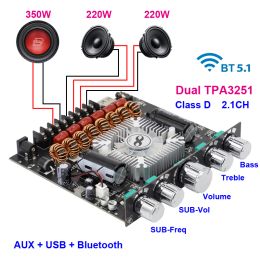 Amplifier 2*220W+350W TPA3251 Bluetooth Power Amplifier Board 2.1 Ch Class D USB Sound Card Subwoofer Theatre Audio Stereo Equaliser Amp