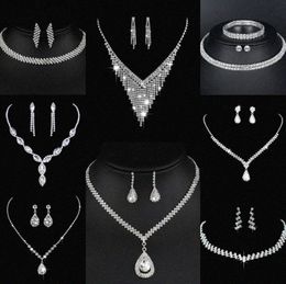 Valuable Lab Diamond Jewelry set Sterling Silver Wedding Necklace Earrings For Women Bridal Engagement Jewelry Gift m2Nh#