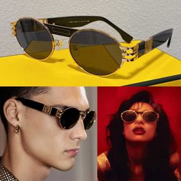 V3 oval-shaped Sunglasses For Men Women gold-colored metal glasses F40045 Summer Style Anti-Ultraviolet Retro black acetate Full Frame Bridge with S eyeglasses H0GA