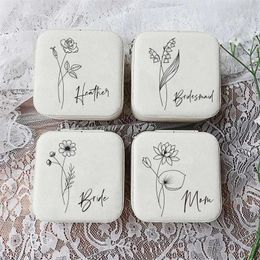 Party Favor Personalized Jewelry Box With Birth Flower Custom Boxe Bridesmaid Gift Proposal Birthday For Her Bridal