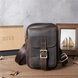 Packs Vintage Quality Leather Male Crossbody Sling Bag Brand Design Casual Travel Cigarette Case Pouch Travel Fanny Waist Belt Bag Men