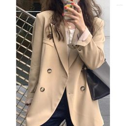Women's Suits Autumn And Winter Retro Casual Short Sleeved Blazer Coat Commuting Solid Colour Loose Double Breasted Suit Collar Jacket