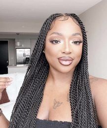 Knotless Twists Braids Over Hip-Length 36" Full Hand Tied Lace Small Square Braided Wig