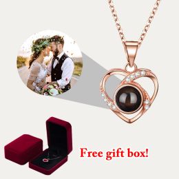 Necklaces S925 Custom Necklace Photo Projection Pendant Zircon Jewellery For Girlfriend Gifts 2022 Trendy Creative Accessories With Gift Box