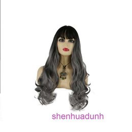 High quality fashion wig hairs online store Wig long curly hair matte female dark Grey sweet Headcover